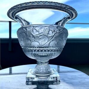 Elegant Lalique Inspired Glass Vase with Grape Design